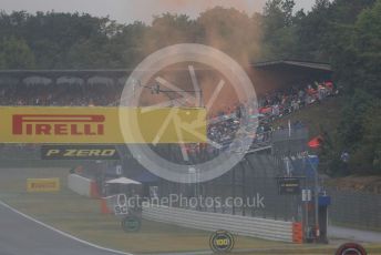 World © Octane Photographic Ltd. Formula 1 – German GP - Race. Max Verstappen fans letting off orange smoke flares. Hockenheimring, Hockenheim, Germany. Sunday 28th July 2019.