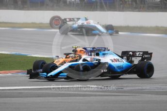 World © Octane Photographic Ltd. Formula 1 – German GP - Race. ROKiT Williams Racing FW 42 – George Russell and Robert Kubica sandwiching McLaren MCL34 – Lando Norris . Hockenheimring, Hockenheim, Germany. Sunday 28th July 2019.