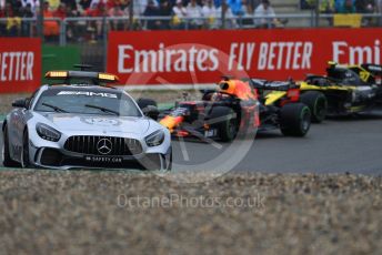 World © Octane Photographic Ltd. Formula 1 – German GP - Race. Mercedes AMG GTs Safety car ahead of Aston Martin Red Bull Racing RB15 – Max Verstappen and Renault Sport F1 Team RS19 – Nico Hulkenberg. Hockenheimring, Hockenheim, Germany. Sunday 28th July 2019.