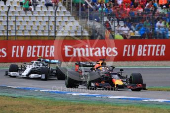 World © Octane Photographic Ltd. Formula 1 – German GP - Race. Aston Martin Red Bull Racing RB15 – Max Verstappen, Mercedes AMG Petronas Motorsport AMG F1 W10 EQ Power+ - Valtteri Bottas. Hockenheimring, Hockenheim, Germany. Sunday 28th July 2019.