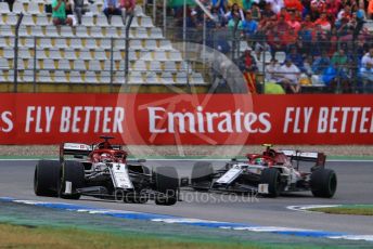 World © Octane Photographic Ltd. Formula 1 – German GP - Race. Alfa Romeo Racing C38 – Kimi Raikkonen and Antonio Giovinazzi and Scuderia Toro Rosso STR14 – Daniil Kvyat. Hockenheimring, Hockenheim, Germany. Sunday 28th July 2019.