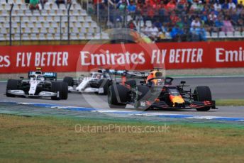 World © Octane Photographic Ltd. Formula 1 – German GP - Race. Aston Martin Red Bull Racing RB15 – Max Verstappen, Mercedes AMG Petronas Motorsport AMG F1 W10 EQ Power+ - Valtteri Bottas and Lewis Hamilton. Hockenheimring, Hockenheim, Germany. Sunday 28th July 2019.