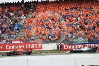 World © Octane Photographic Ltd. Formula 1 – German GP - Race. Aston Martin Red Bull Racing RB15 – Max Verstappen, Mercedes AMG Petronas Motorsport AMG F1 W10 EQ Power+ - Valtteri Bottas. Hockenheimring, Hockenheim, Germany. Sunday 28th July 2019.