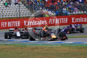 World © Octane Photographic Ltd. Formula 1 – German GP - Race. Aston Martin Red Bull Racing RB15 – Max Verstappen, Alfa Romeo Racing C38 – Kimi Raikkonen and Antonio Giovinazzi with Scuderia Toro Rosso STR14 – Daniil Kvyat. Hockenheimring, Hockenheim, Germany. Sunday 28th July 2019.