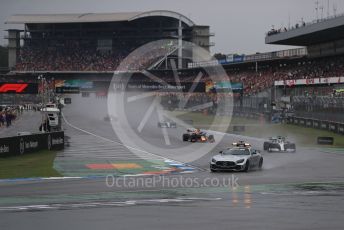 World © Octane Photographic Ltd. Formula 1 – German GP - Race. Safety car deployed ahead of he leading Lewis Hamilton, Aston Martin Red Bull Racing RB15 – Max Verstappen and Mercedes AMG Petronas Motorsport AMG F1 W10 EQ Power+ - Valtteri Bottas. Hockenheimring, Hockenheim, Germany. Sunday 28th July 2019.