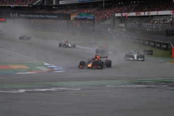 World © Octane Photographic Ltd. Formula 1 – German GP - Race. Aston Martin Red Bull Racing RB15 – Max Verstappen and Mercedes AMG Petronas Motorsport AMG F1 W10 EQ Power+ - Valtteri Bottas. Hockenheimring, Hockenheim, Germany. Sunday 28th July 2019.
