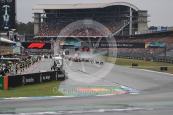 World © Octane Photographic Ltd. Formula 1 – German GP - Race. Mercedes AMG Petronas Motorsport AMG F1 W10 EQ Power+ - Lewis Hamilton and Valtteri Bottas lead the pack. Hockenheimring, Hockenheim, Germany. Sunday 28th July 2019.