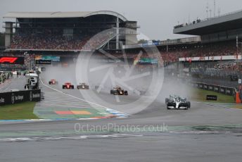 World © Octane Photographic Ltd. Formula 1 – German GP - Race. Mercedes AMG Petronas Motorsport AMG F1 W10 EQ Power+ - Lewis Hamilton and Valtteri Bottas lead the pack. Hockenheimring, Hockenheim, Germany. Sunday 28th July 2019.