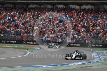 World © Octane Photographic Ltd. Formula 1 – German GP - Race. Mercedes AMG Petronas Motorsport AMG F1 W10 EQ Power+ - Lewis Hamilton.and Valtteri Bottas Hockenheimring, Hockenheim, Germany. Sunday 28th July 2019.