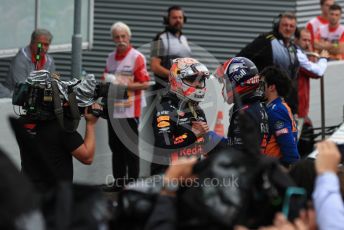World © Octane Photographic Ltd. Formula 1 – German GP - Parc Ferme. Aston Martin Red Bull Racing RB15 – Max Verstappen and Scuderia Toro Rosso STR14 – Daniil Kvyat. Hockenheimring, Hockenheim, Germany. Sunday 28th July 2019.