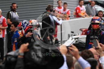World © Octane Photographic Ltd. Formula 1 – German GP - Parc Ferme. Aston Martin Red Bull Racing RB15 – Max Verstappen and Scuderia Toro Rosso STR14 – Daniil Kvyat. Hockenheimring, Hockenheim, Germany. Sunday 28th July 2019.