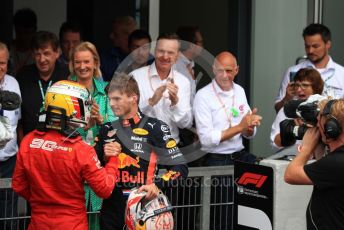 World © Octane Photographic Ltd. Formula 1 – German GP - Parc Ferme. Aston Martin Red Bull Racing RB15 – Max Verstappen and Scuderia Ferrari SF90 – Sebastian Vettel. Hockenheimring, Hockenheim, Germany. Sunday 28th July 2019.