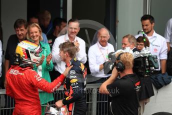 World © Octane Photographic Ltd. Formula 1 – German GP - Parc Ferme. Aston Martin Red Bull Racing RB15 – Max Verstappen and Scuderia Ferrari SF90 – Sebastian Vettel. Hockenheimring, Hockenheim, Germany. Sunday 28th July 2019.