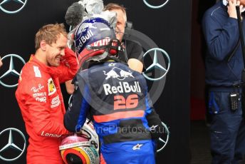 World © Octane Photographic Ltd. Formula 1 – German GP - Parc Ferme. Scuderia Ferrari SF90 – Sebastian Vettel and Scuderia Toro Rosso STR14 – Daniil Kvyat. Hockenheimring, Hockenheim, Germany. Sunday 28th July 2019.