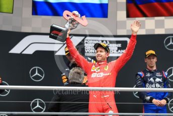 World © Octane Photographic Ltd. Formula 1 – German GP - Podium. Aston Martin Red Bull Racing RB15 – Max Verstappen, Scuderia Ferrari SF90 – Sebastian Vettel and Scuderia Toro Rosso STR14 – Daniil Kvyat. Hockenheimring, Hockenheim, Germany. Sunday 28th July 2019.