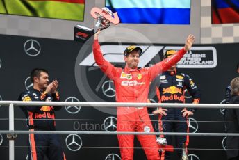 World © Octane Photographic Ltd. Formula 1 – German GP - Podium. Aston Martin Red Bull Racing RB15 – Max Verstappen, Scuderia Ferrari SF90 – Sebastian Vettel and Scuderia Toro Rosso STR14 – Daniil Kvyat. Hockenheimring, Hockenheim, Germany. Sunday 28th July 2019.