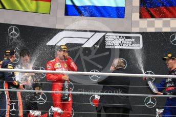 World © Octane Photographic Ltd. Formula 1 – German GP - Podium. Aston Martin Red Bull Racing RB15 – Max Verstappen, Scuderia Ferrari SF90 – Sebastian Vettel and Scuderia Toro Rosso STR14 – Daniil Kvyat. Hockenheimring, Hockenheim, Germany. Sunday 28th July 2019.