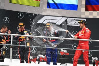 World © Octane Photographic Ltd. Formula 1 – German GP - Podium. Aston Martin Red Bull Racing RB15 – Max Verstappen, Scuderia Ferrari SF90 – Sebastian Vettel and Scuderia Toro Rosso STR14 – Daniil Kvyat. Hockenheimring, Hockenheim, Germany. Sunday 28th July 2019.