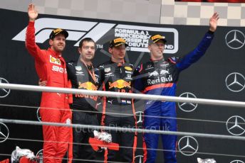 World © Octane Photographic Ltd. Formula 1 – German GP - Podium. Aston Martin Red Bull Racing RB15 – Max Verstappen, Scuderia Ferrari SF90 – Sebastian Vettel and Scuderia Toro Rosso STR14 – Daniil Kvyat. Hockenheimring, Hockenheim, Germany. Sunday 28th July 2019.