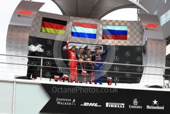 World © Octane Photographic Ltd. Formula 1 – German GP - Podium. Aston Martin Red Bull Racing RB15 – Max Verstappen, Scuderia Ferrari SF90 – Sebastian Vettel and Scuderia Toro Rosso STR14 – Daniil Kvyat. Hockenheimring, Hockenheim, Germany. Sunday 28th July 2019.