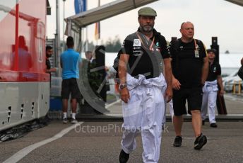 World © Octane Photographic Ltd. Formula 1 – German GP - Paddock. Mercedes AMG Petronas Motorsport AMG F1 mechanics in retro overalls. Hockenheimring, Hockenheim, Germany. Saturday 27th July 2019.