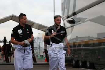 World © Octane Photographic Ltd. Formula 1 – German GP - Paddock. Mercedes AMG Petronas Motorsport AMG F1 mechanics in retro overalls. Hockenheimring, Hockenheim, Germany. Saturday 27th July 2019.