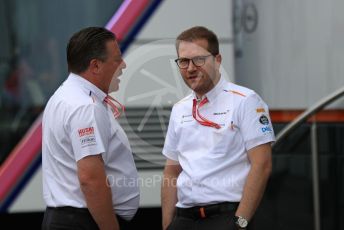 World © Octane Photographic Ltd. Formula 1 - German GP - Paddock. Zak Brown - Executive Director of McLaren Technology Group and Andreas Seidl, Team Principle at McLaren.  Hockenheimring, Hockenheim, Germany. Sunday 28th July 2019.