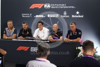 World © Octane Photographic Ltd. Formula 1 - German GP - Friday FIA Team. Guenther Steiner - Team Principal of Rich Energy Haas F1 Team, Toto Wolff - Executive Director & Head of Mercedes - Benz Motorsport, Mario Isola – Pirelli Head of Car Racing, Otmar Szafnauer - Team Principal of SportPesa Racing Point Otmar Szafnauer - Team Principal of SportPesa Racing Point, and Franz Tost – Team Principal of Scuderia Toro Rosso. Hockenheimring, Hockenheim, Germany. Friday 26th July 2019.