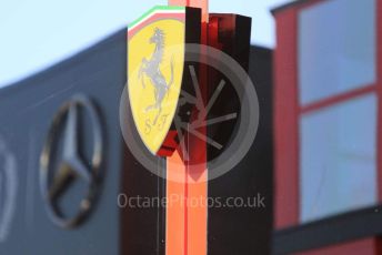 World © Octane Photographic Ltd. Formula 1 – German GP - Paddock. Scuderia Ferrari logo with Mercedes logo reflected. Hockenheimring, Hockenheim, Germany. Thursday 25th July 2019.