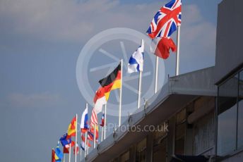 World © Octane Photographic Ltd. Formula 1 – Hungarian GP - Pitlane. Flags in the pitlane. Hungaroring, Budapest, Hungary. Thursday 1st August 2019.