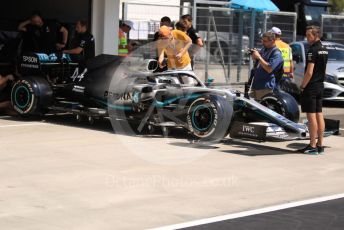 World © Octane Photographic Ltd. Formula 1 – Hungarian GP - Pitlane. Mercedes AMG Petronas Motorsport AMG F1 W10 EQ Power+ - Lewis Hamilton. Hungaroring, Budapest, Hungary. Thursday 1st August 2019.