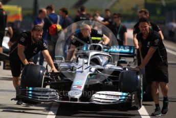 World © Octane Photographic Ltd. Formula 1 – Hungarian GP - Pitlane. Mercedes AMG Petronas Motorsport AMG F1 W10 EQ Power+ - Valtteri Bottas. Hungaroring, Budapest, Hungary. Thursday 1st August 2019.