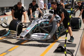 World © Octane Photographic Ltd. Formula 1 – Hungarian GP - Pitlane. Mercedes AMG Petronas Motorsport AMG F1 W10 EQ Power+ - Valtteri Bottas. Hungaroring, Budapest, Hungary. Thursday 1st August 2019.