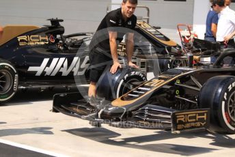 World © Octane Photographic Ltd. Formula 1 – Hungarian GP - Pitlane. Rich Energy Haas F1 Team VF19 – Romain Grosjean and Kevin Magnussen. Hungaroring, Budapest, Hungary. Thursday 1st August 2019.