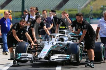 World © Octane Photographic Ltd. Formula 1 – Hungarian GP - Pitlane. Mercedes AMG Petronas Motorsport AMG F1 W10 EQ Power+ - Valtteri Bottas. Hungaroring, Budapest, Hungary. Thursday 1st August 2019.