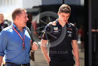 World © Octane Photographic Ltd. Formula 1 – Hungarian GP - Paddock. Aston Martin Red Bull Racing RB15 – Max Verstappen and Jos  Verstappen. Hungaroring, Budapest, Hungary. Thursday 1st August 2019.