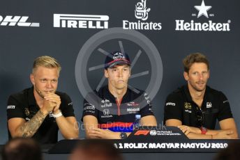World © Octane Photographic Ltd. Formula 1 – Hungarian GP. FIA Drivers Press Conference. Rich Energy Haas F1 Team – Romain Grosjean, Rich Energy Haas F1 Team – Kevin Magnussen,  Scuderia Toro Rosso – Daniil Kvyat. Hungaroring, Budapest, Hungary. Thursday 1st August 2019.