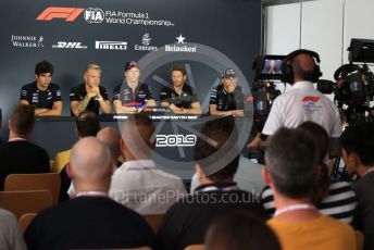 World © Octane Photographic Ltd. Formula 1 – Hungarian GP. FIA Drivers Press Conference. Rich Energy Haas F1 Team – Romain Grosjean, Rich Energy Haas F1 Team – Kevin Magnussen, SportPesa Racing Point – Lance Stroll, Scuderia Toro Rosso – Daniil Kvyat, ROKiT Williams Racing – Robert Kubica. Hungaroring, Budapest, Hungary. Thursday 1st August 2019.