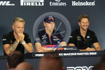 World © Octane Photographic Ltd. Formula 1 – Hungarian GP. FIA Drivers Press Conference. Rich Energy Haas F1 Team – Romain Grosjean, Rich Energy Haas F1 Team – Kevin Magnussen,  Scuderia Toro Rosso – Daniil Kvyat. Hungaroring, Budapest, Hungary. Thursday 1st August 2019.