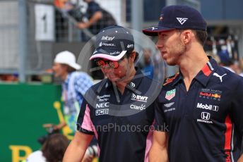 World © Octane Photographic Ltd. Formula 1 – Hungarian GP - Drivers Parade. SportPesa Racing Point RP19 - Sergio Perez and Aston Martin Red Bull Racing RB15 – Pierre Gasly. Hungaroring, Budapest, Hungary. Sunday 4th August 2019.