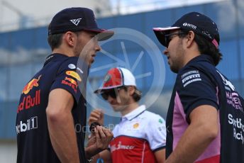 World © Octane Photographic Ltd. Formula 1 – Hungarian GP - Drivers Parade. SportPesa Racing Point RP19 - Sergio Perez and Aston Martin Red Bull Racing RB15 – Pierre Gasly. Hungaroring, Budapest, Hungary. Sunday 4th August 2019.