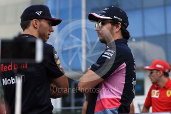 World © Octane Photographic Ltd. Formula 1 – Hungarian GP - Drivers Parade. SportPesa Racing Point RP19 - Sergio Perez and Aston Martin Red Bull Racing RB15 – Pierre Gasly. Hungaroring, Budapest, Hungary. Sunday 4th August 2019.