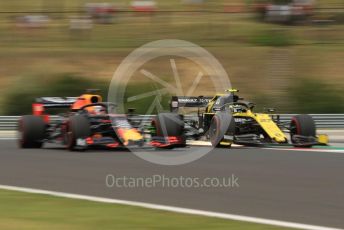 World © Octane Photographic Ltd. Formula 1 – Hungarian GP - Practice 1. Renault Sport F1 Team RS19 – Nico Hulkenberg and Aston Martin Red Bull Racing RB15 – Max Verstappen. Hungaroring, Budapest, Hungary. Friday 2nd August 2019.