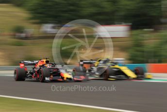 World © Octane Photographic Ltd. Formula 1 – Hungarian GP - Practice 1. Renault Sport F1 Team RS19 – Nico Hulkenberg and Aston Martin Red Bull Racing RB15 – Max Verstappen. Hungaroring, Budapest, Hungary. Friday 2nd August 2019.