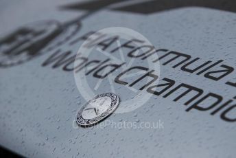 World © Octane Photographic Ltd. Formula 1 – Hungarian GP - Practice 2. Rain on the F1 logo on a trackside medical car. Hungaroring, Budapest, Hungary. Friday 2nd August 2019.