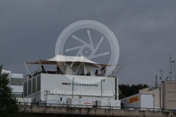 World © Octane Photographic Ltd. Formula 1 – Hungarian GP - Practice 2. ROKiT Williams Racing hospitality unit with dark skies. Hungaroring, Budapest, Hungary. Friday 2nd August 2019.