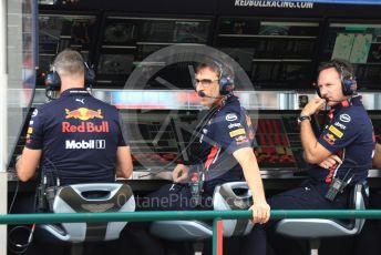 World © Octane Photographic Ltd. Formula 1 - Hungarian GP - Practice 3. Pierre Wache – Technical Director and Christian Horner - Team Principal of Red Bull Racing. Hungaroring, Budapest, Hungary. Saturday 3rd August 2019.