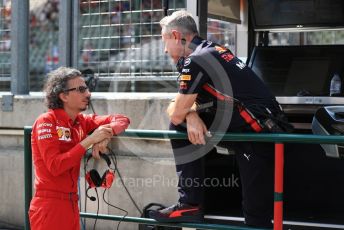 World © Octane Photographic Ltd. Formula 1 - Hungarian GP - Practice 3. Paul Monaghan - Chief Engineer of Red Bull Racing and Laurent Mekies – Sporting Director of Scuderia Ferrari. Hungaroring, Budapest, Hungary. Saturday 3rd August 2019.