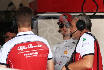 World © Octane Photographic Ltd. Formula 1 – Hungarian GP - Practice 3. Alfa Romeo Racing C38 – Antonio Giovinazzi and Beat Zehnder – Team Manager. Hungaroring, Budapest, Hungary. Saturday 3rd August 2019.