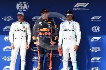 World © Octane Photographic Ltd. Formula 1 – Hungarian GP - Qualifying. Aston Martin Red Bull Racing RB15 – Max Verstappen, Mercedes AMG Petronas Motorsport AMG F1 W10 EQ Power+ - Lewis Hamilton and Valtteri Bottas. Hungaroring, Budapest, Hungary. Saturday 3rd August 2019.